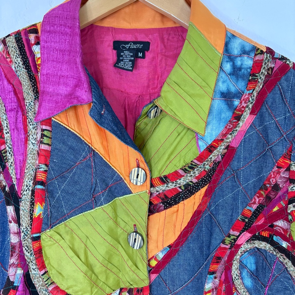 Fluere Boho Patchwork Quilted Jacket Medium Y2k F… - image 3